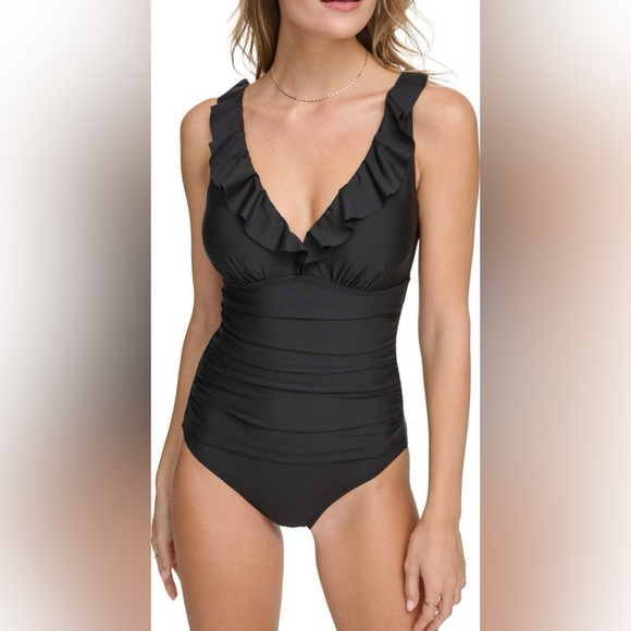 DKNY Ruffle Plunge One-Piece underwire support Swimsuit - Picture 3 of 12